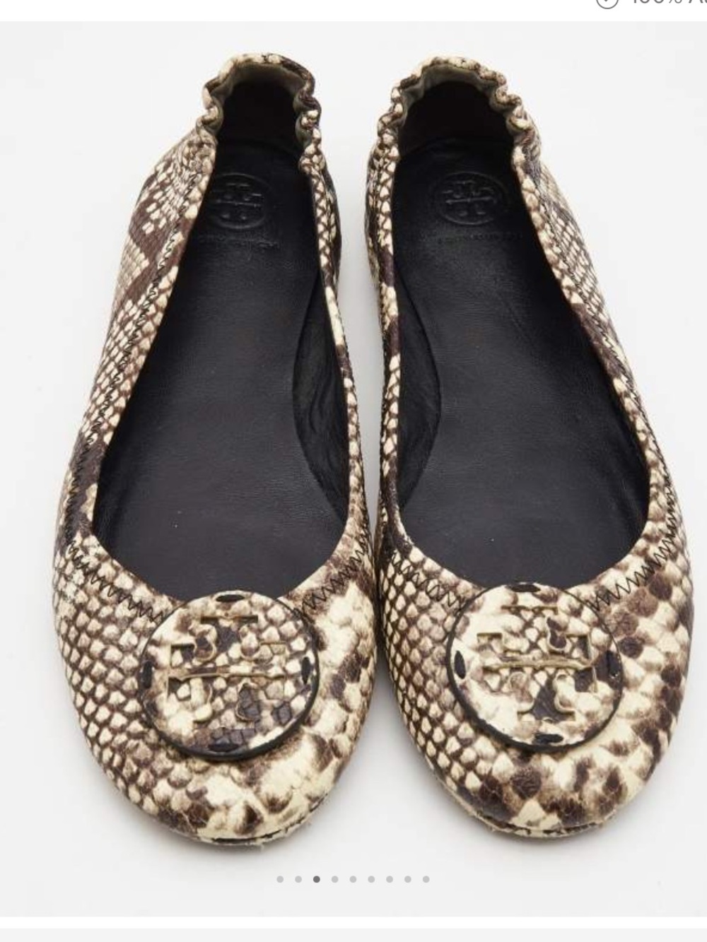 Tory Burch Snake-Print Reva Ballet Flats in Brown and Cream
